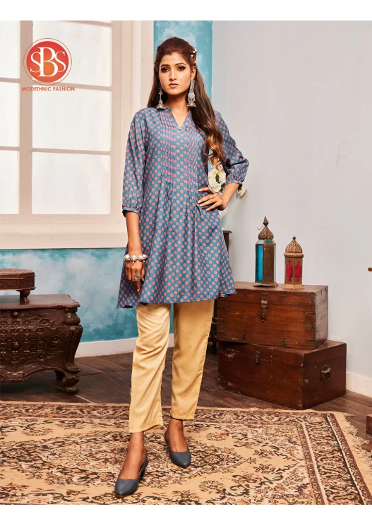 BLUE  MUSLIN KURTI SAISHA S 3502 