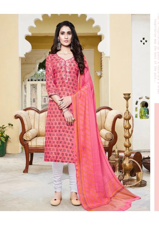 NIRALI 3286 PINK SILKY COTTON SUIT WITH PINK SILKY COTTON DUPATTA