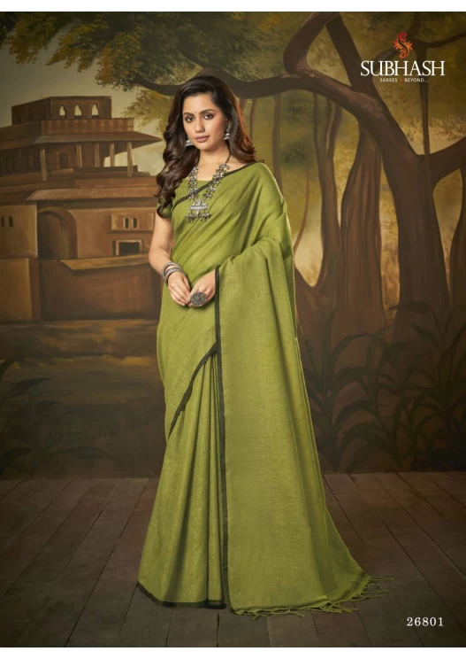 PLAIN MEHENDI GREEN SAREE