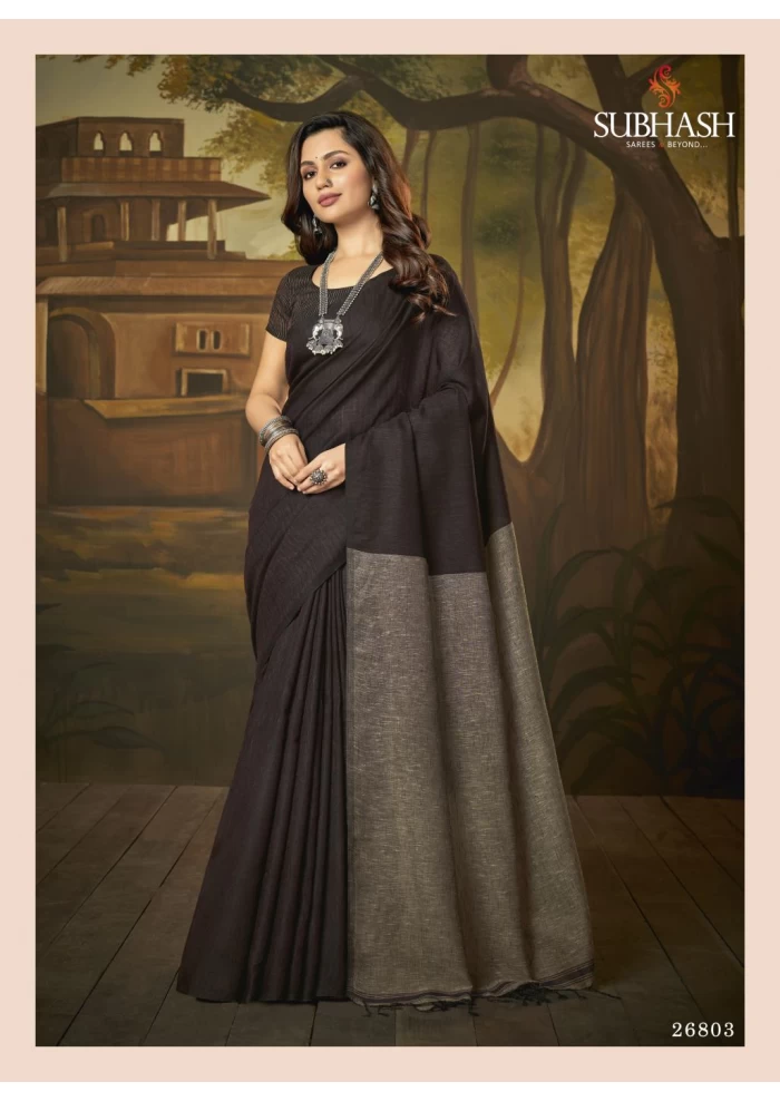 PLAIN GREYISH BLACK  SAREE