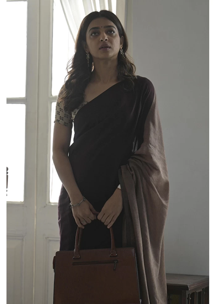 PLAIN GREYISH BLACK  SAREE