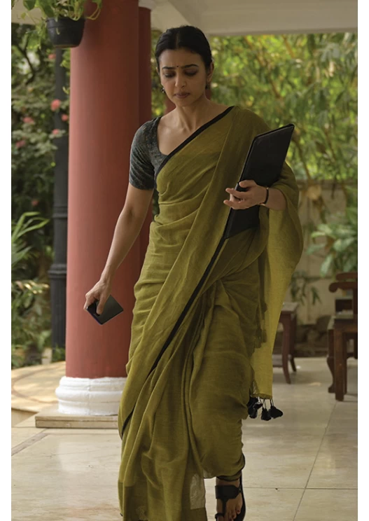 PLAIN MEHENDI GREEN SAREE