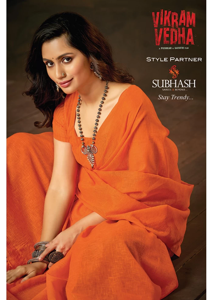 PLAIN ORANGE SAREE