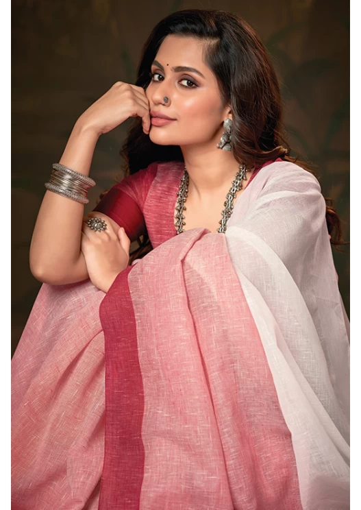 PLAIN GAJARI PINK SAREE