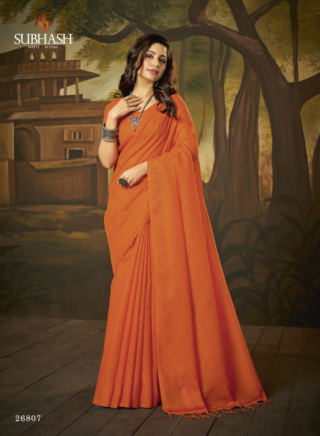 Plain Orange Saree | Plain Saree by Subhash Sarees